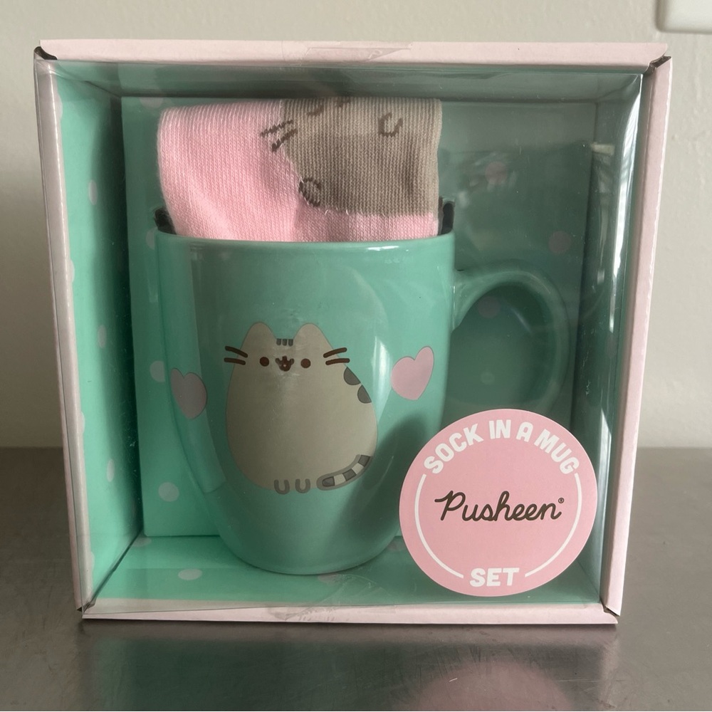 Pusheen The Cat Sock In A Mug Set Green/Teal/Turquoise & Sticker New In Box 3pcs